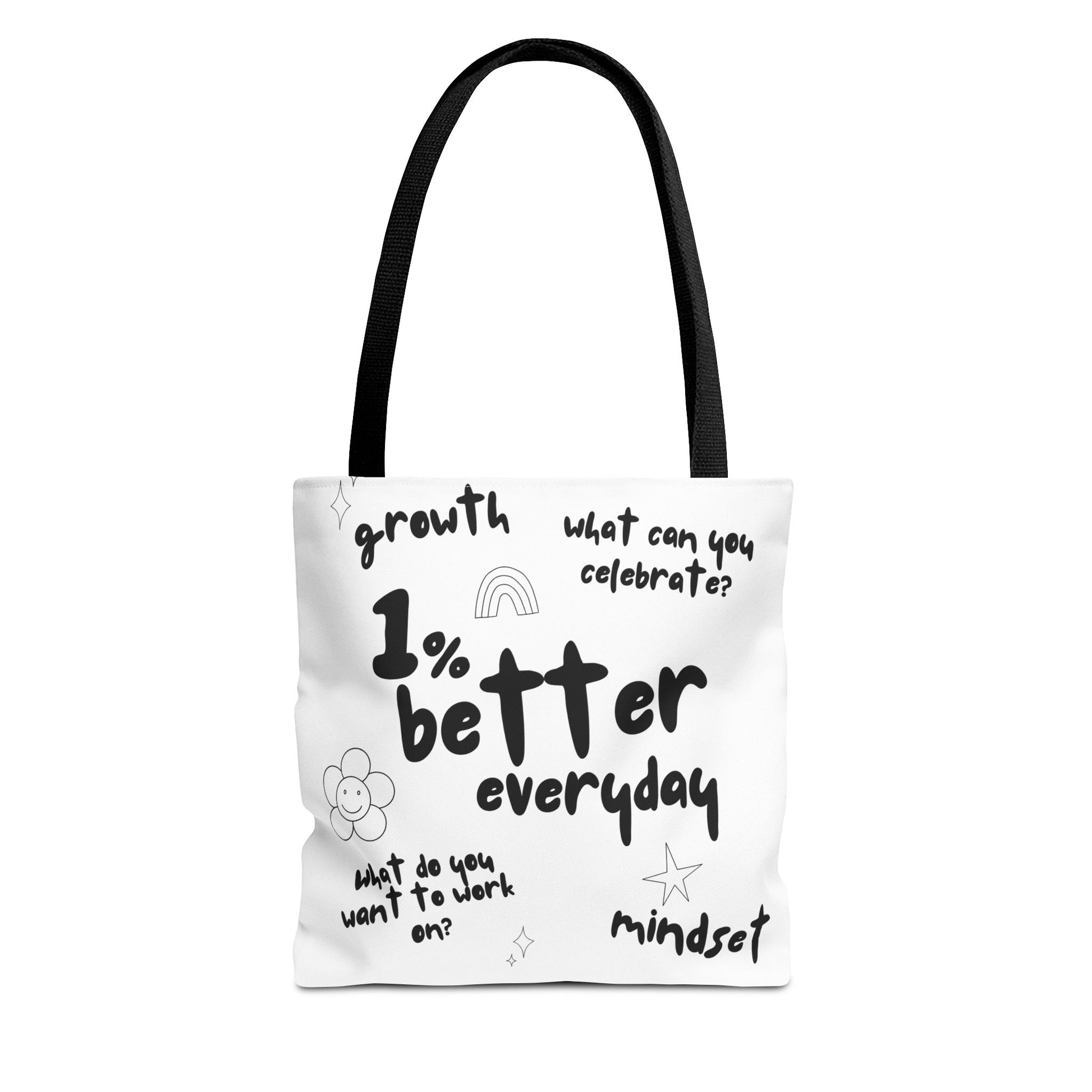 1% Better Every Day Tote Bag – Motivational Graphic Tote for Gym, School, Errands & More