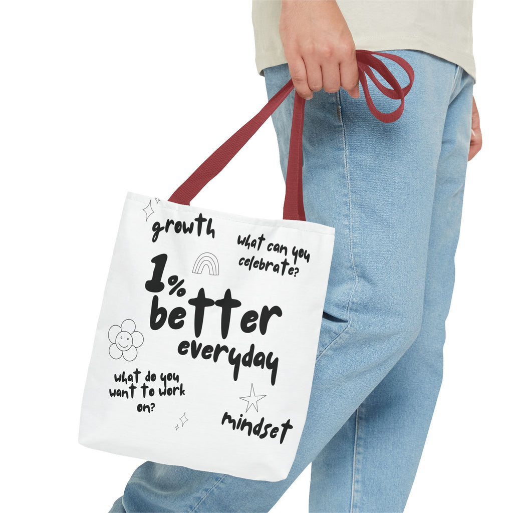 1% Better Every Day Tote Bag – Motivational Graphic Tote for Gym, School, Errands & More