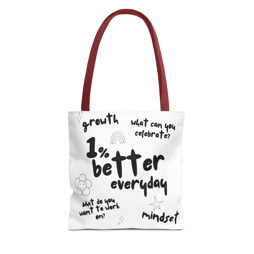 1% Better Every Day Tote Bag – Motivational Graphic Tote for Gym, School, Errands & More