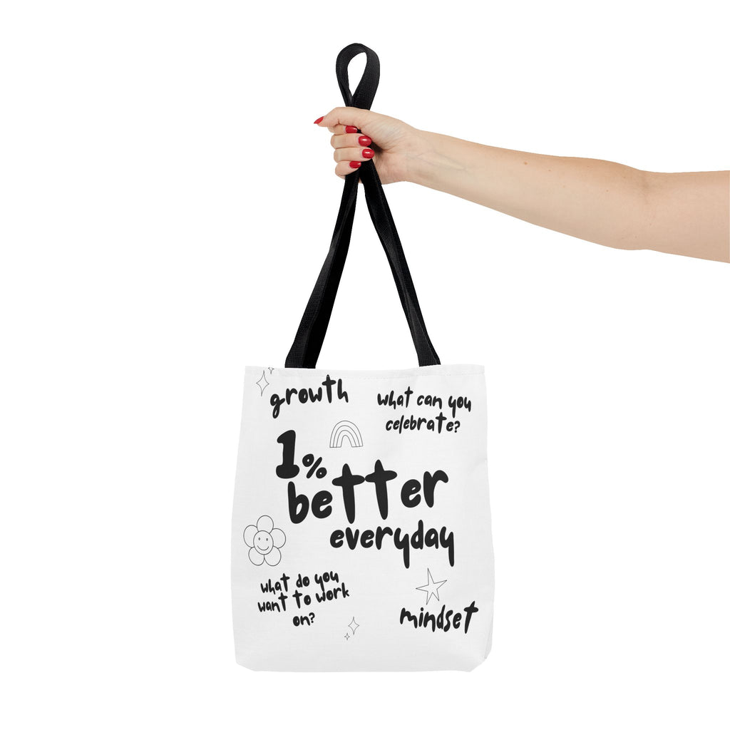 1% Better Every Day Tote Bag – Motivational Graphic Tote for Gym, School, Errands & More