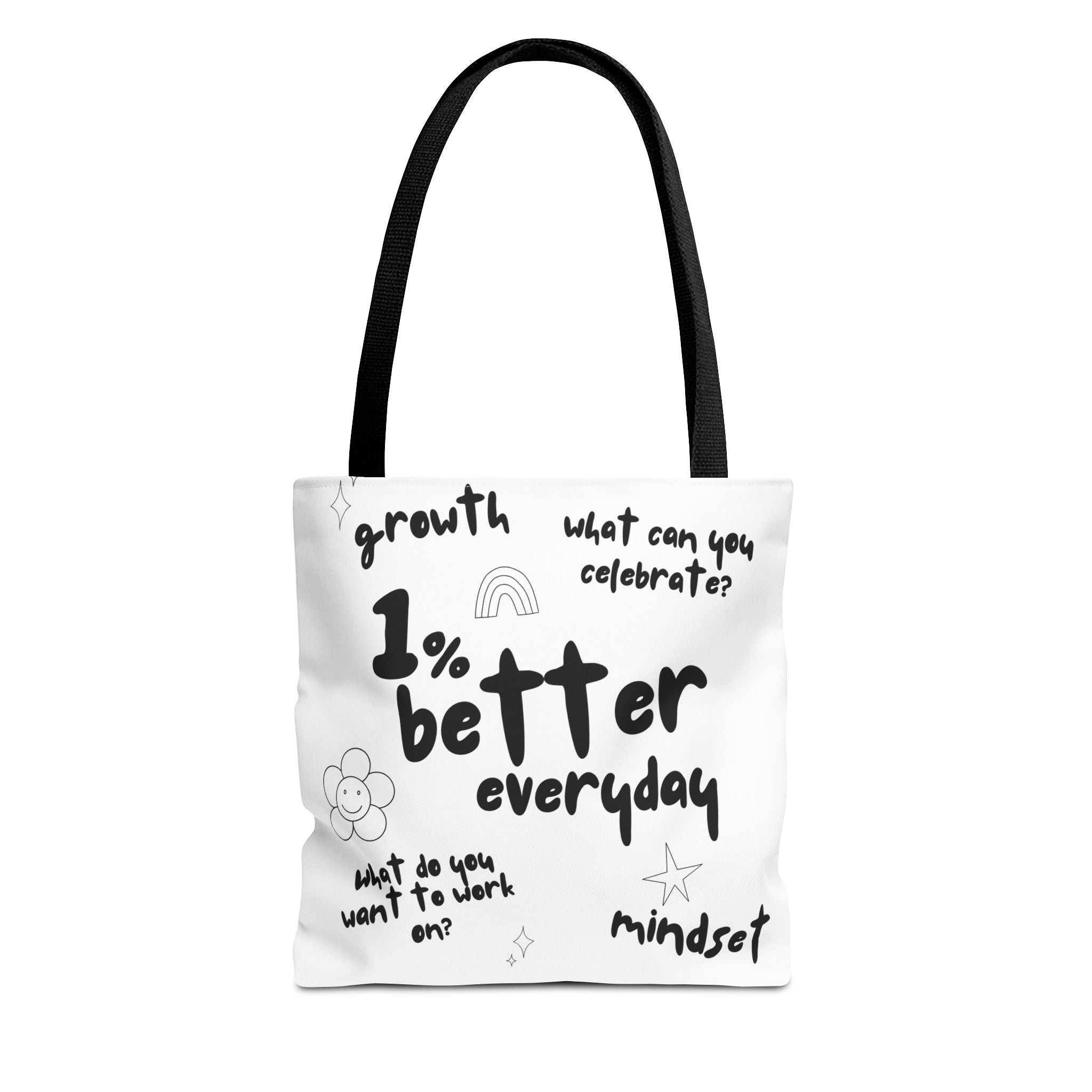 1% Better Every Day Tote Bag – Motivational Graphic Tote for Gym, School, Errands & More