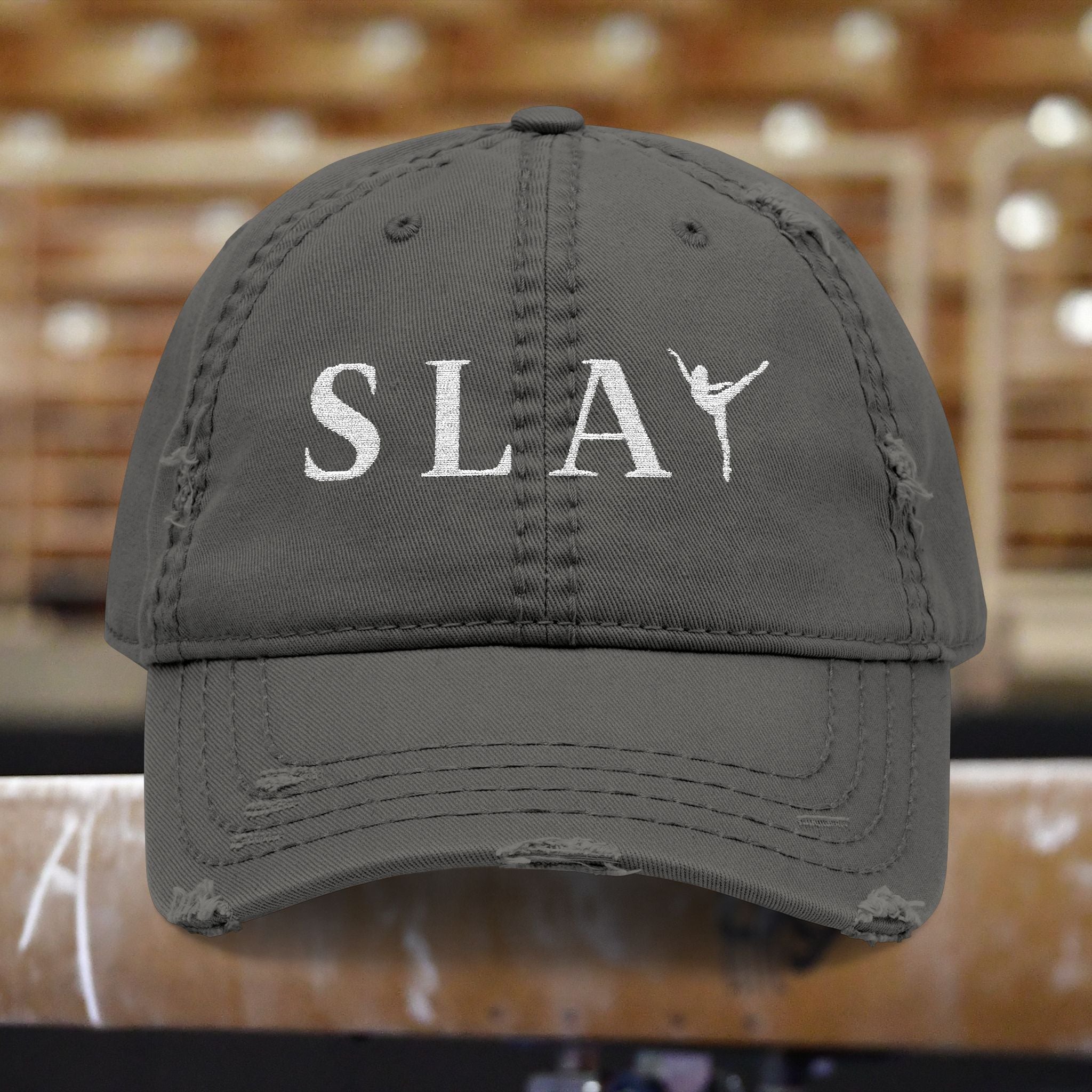 Distressed Hat with SLAY Embroidery | Casual Style Gymnastics Cap, Perfect for Athletes or Moms