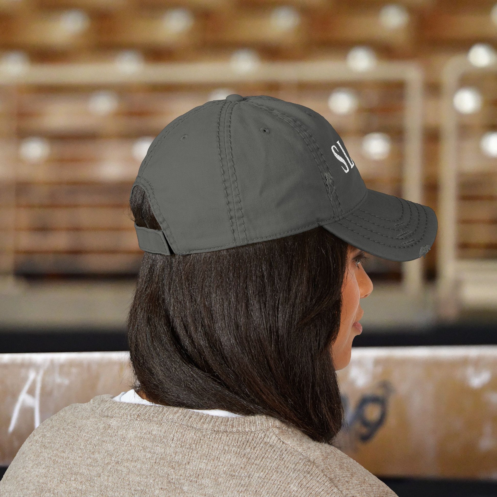 Distressed Hat with SLAY Embroidery | Casual Style Gymnastics Cap, Perfect for Athletes or Moms