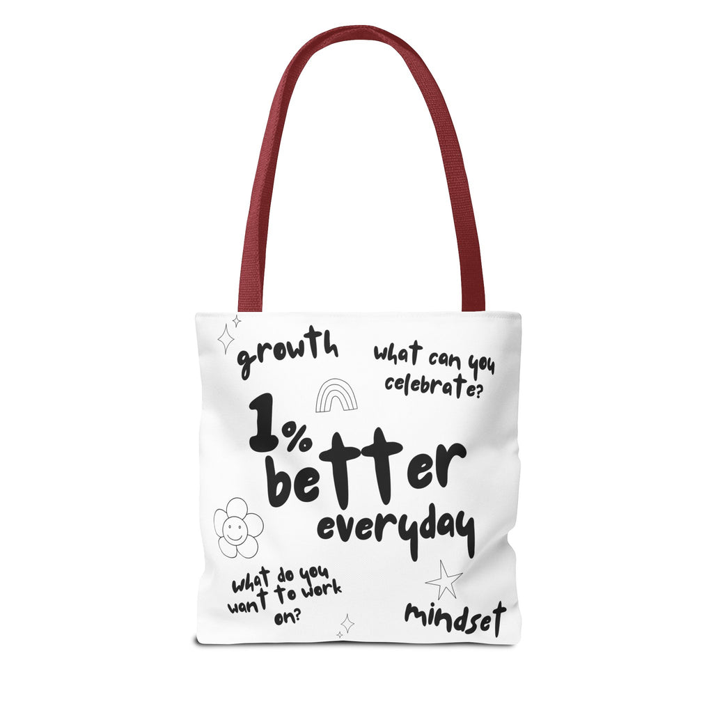 1% Better Every Day Tote Bag – Motivational Graphic Tote for Gym, School, Errands & More