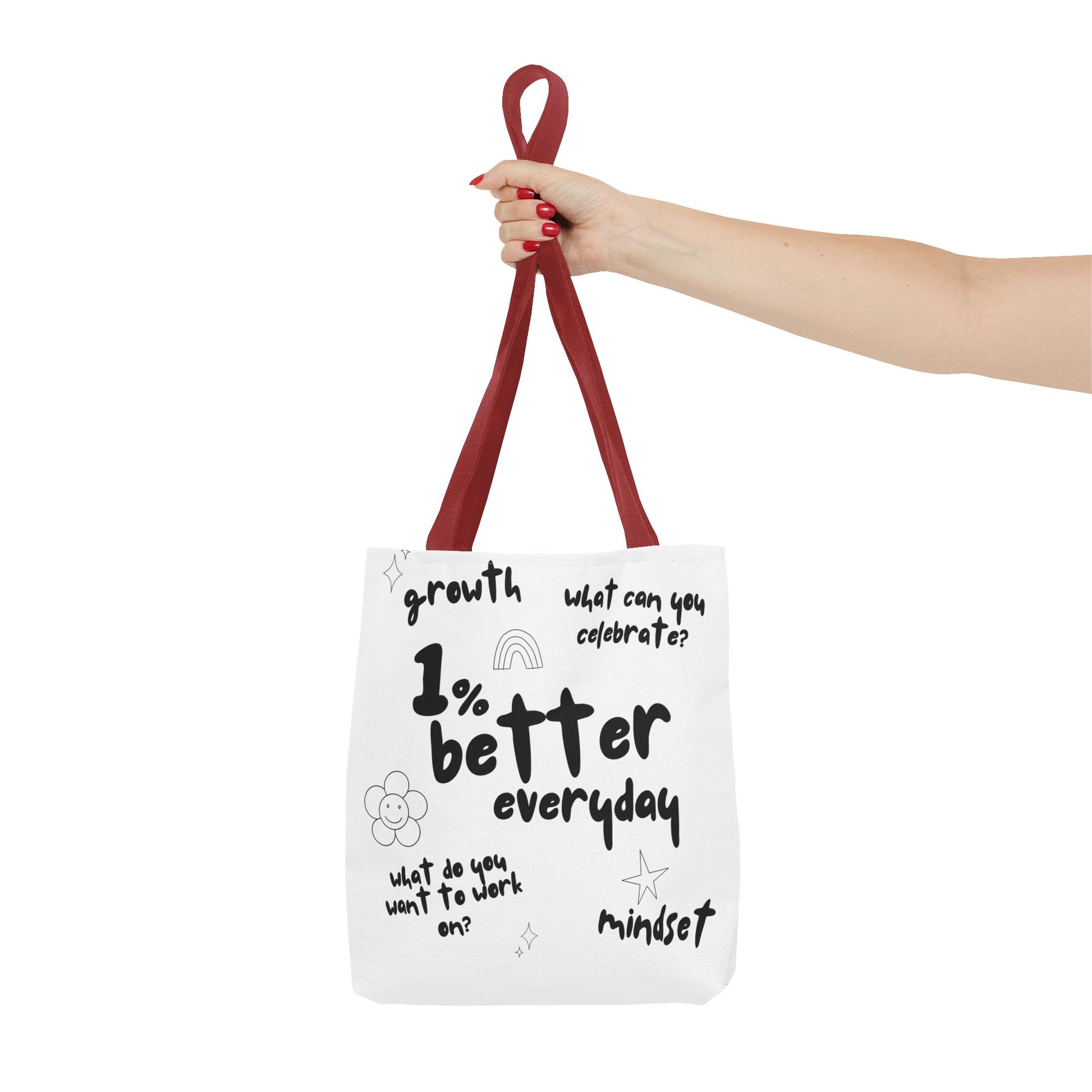 1% Better Every Day Tote Bag – Motivational Graphic Tote for Gym, School, Errands & More
