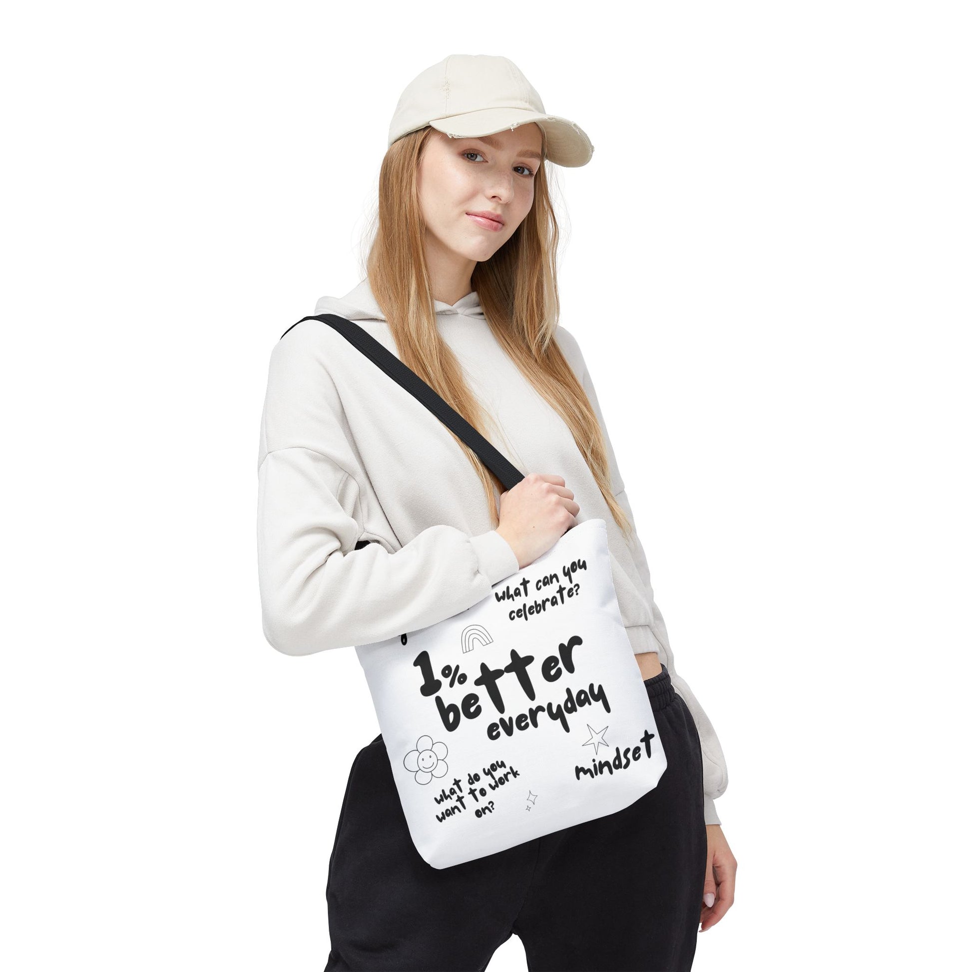 1% Better Every Day Tote Bag – Motivational Graphic Tote for Gym, School, Errands & More